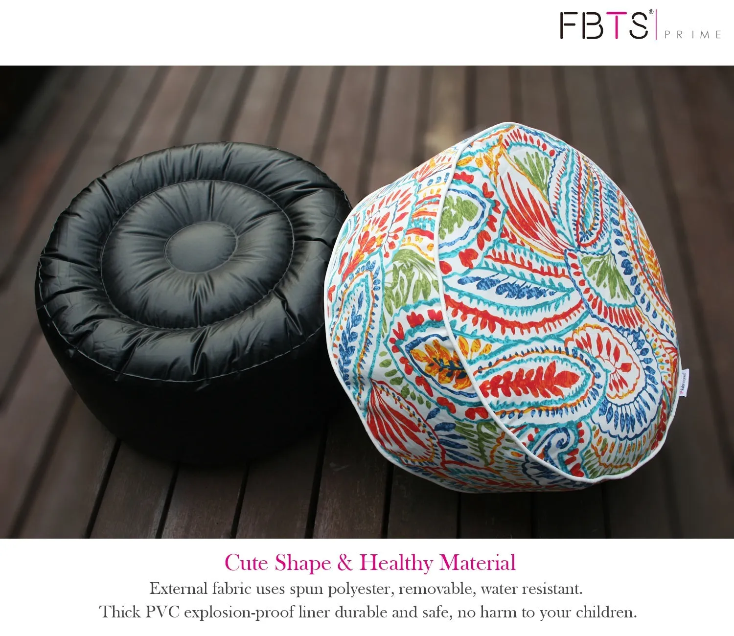 Outdoor Inflatable Ottoman Red and Orange Paisley Round 21x9 Inch Patio Foot Stools and Ottomans
