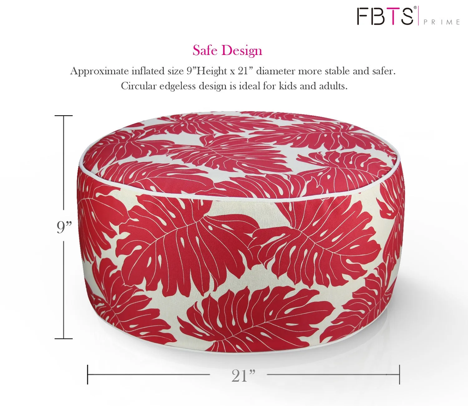 Outdoor Inflatable Ottoman Red Leaf Round 21x9 Inch Patio Foot Stools and Ottomans