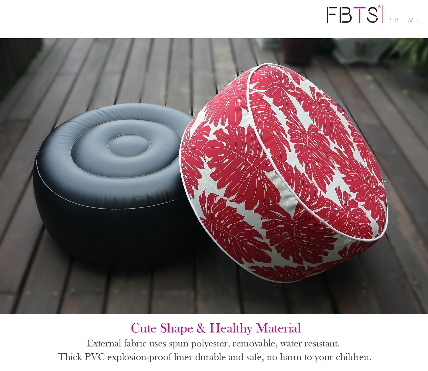 Outdoor Inflatable Ottoman Red Leaf Round 21x9 Inch Patio Foot Stools and Ottomans
