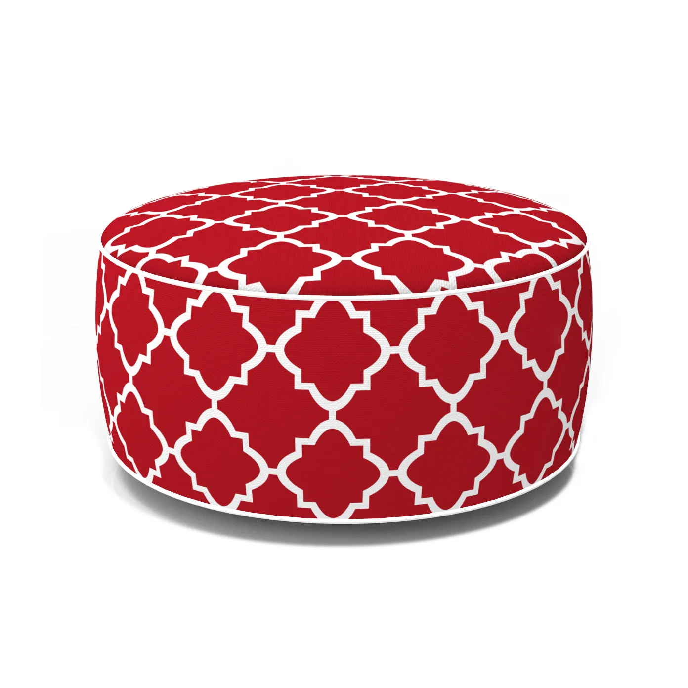 Outdoor Inflatable Ottoman Red Quatrefoil Lattice Round 21x9 Inch Patio Foot Stools and Ottomans