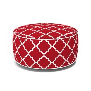 Outdoor Inflatable Ottoman Red Quatrefoil Lattice Round 21x9 Inch Patio Foot Stools and Ottomans