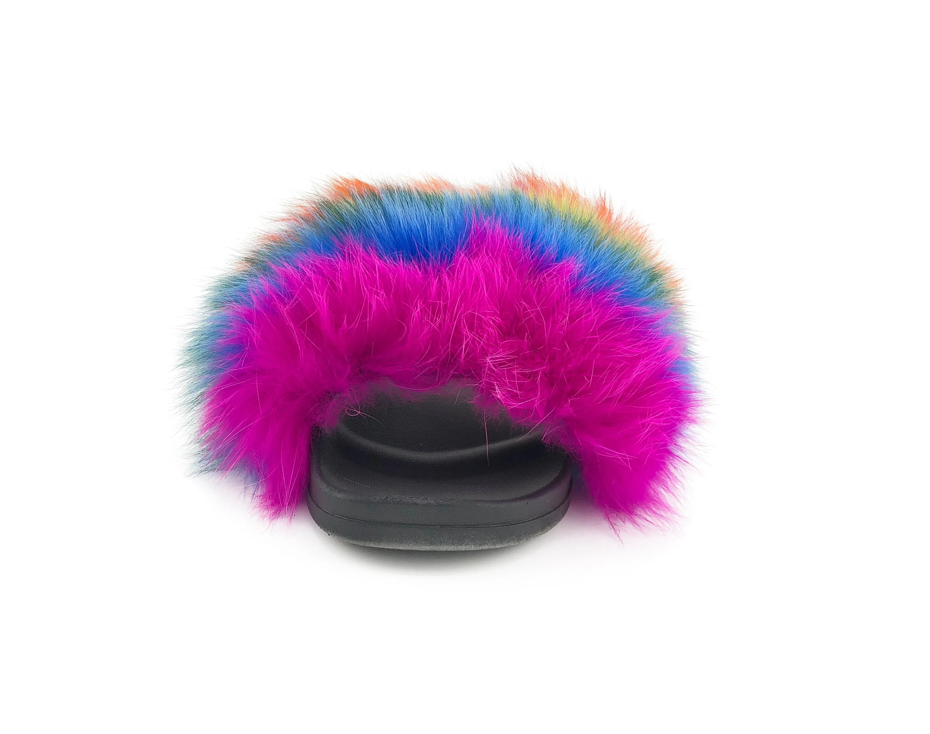 Rainbow Pride Fox Fur Slides