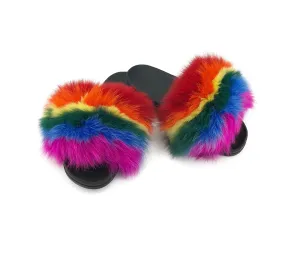 Rainbow Pride Fox Fur Slides