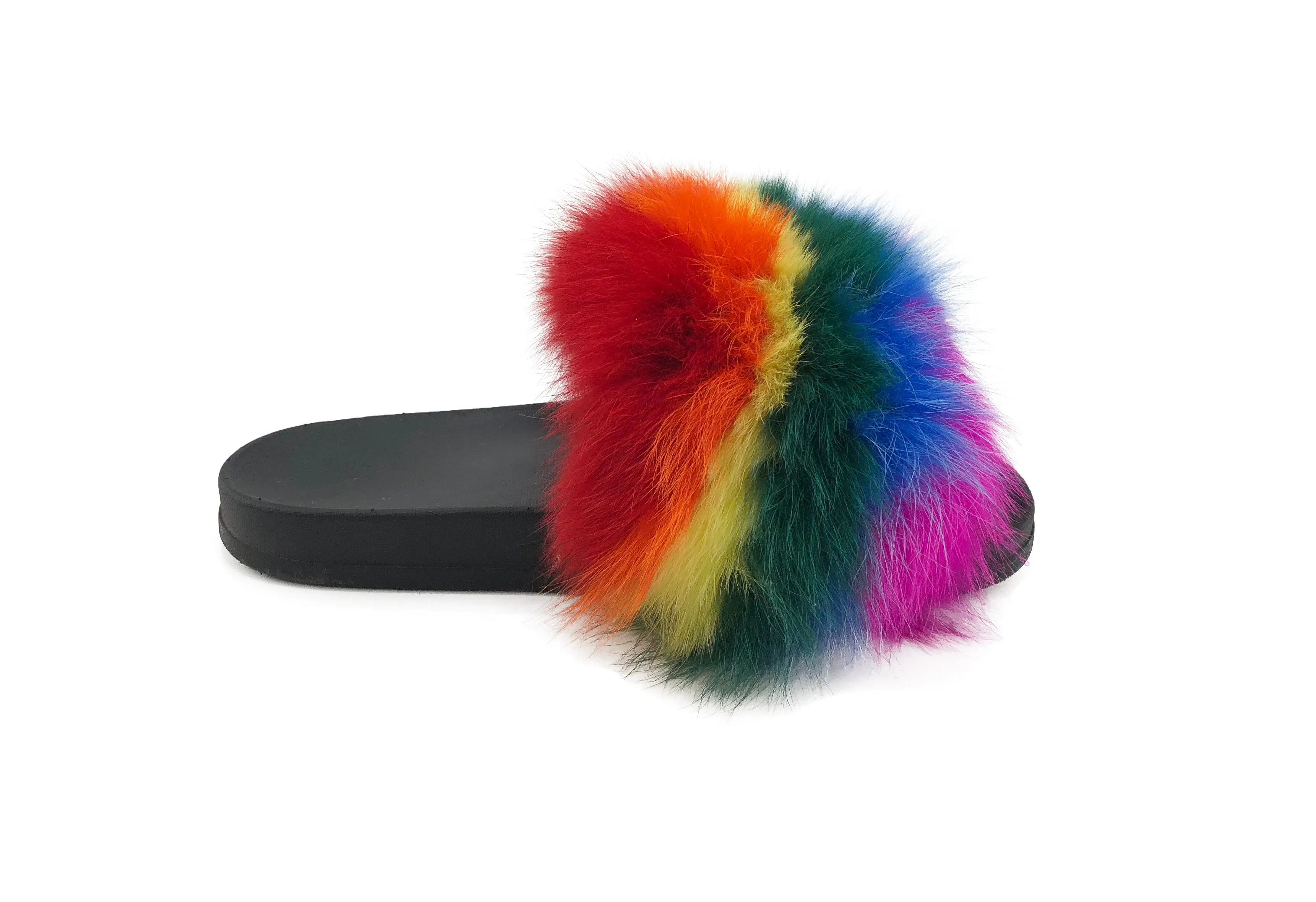 Rainbow Pride Fox Fur Slides