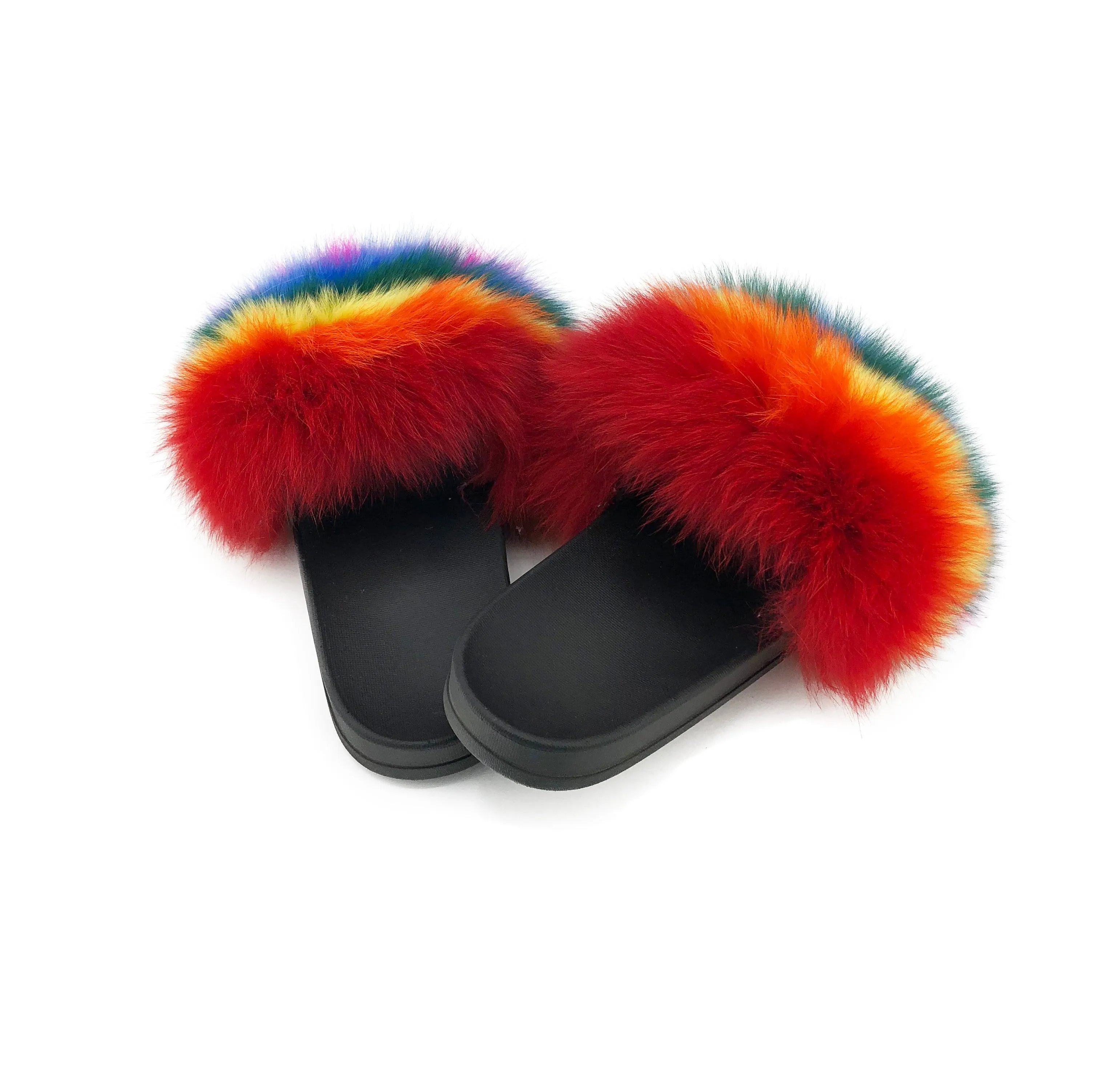 Rainbow Pride Fox Fur Slides