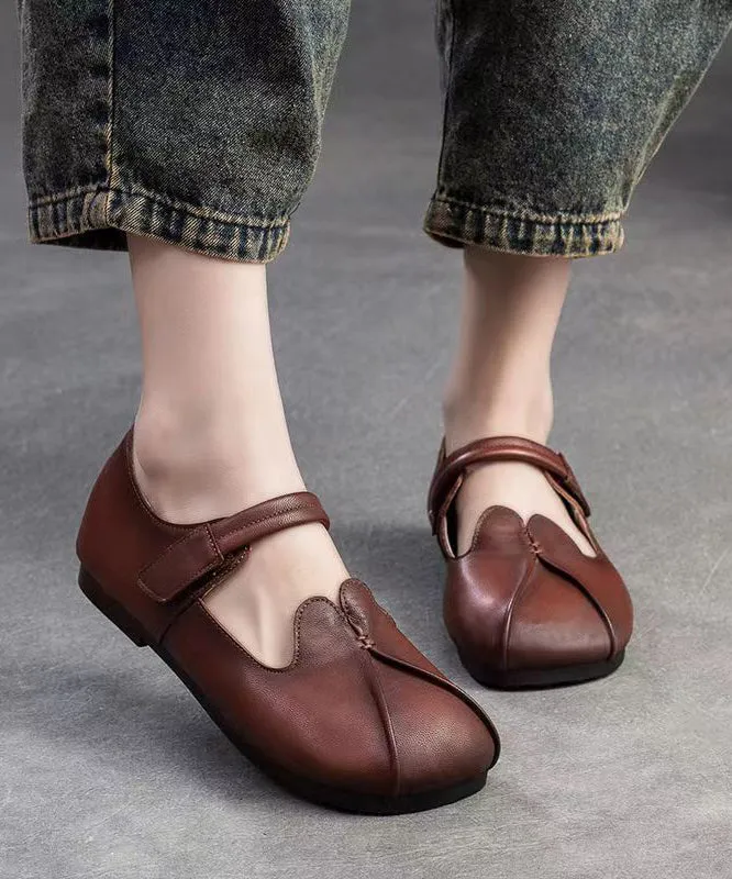 Retro Ethnic Style Brown Sheepskin Soft Soled Flats Shoes CZ1058