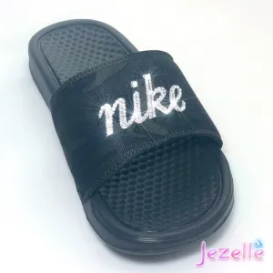 (Size 7) Bling Nike Olive Camo Slides - READY TO SHIP!