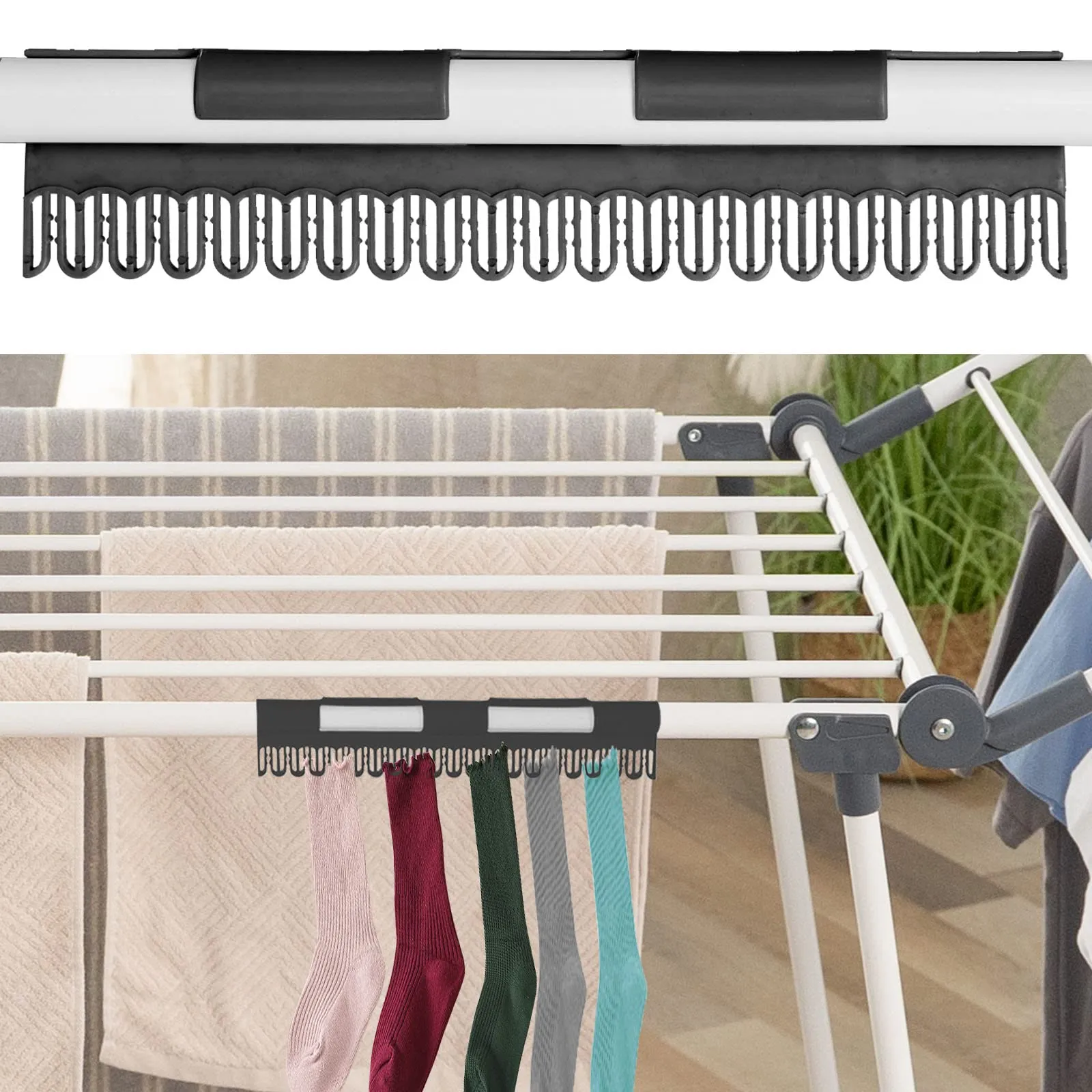 Space-Saving Gray Gullwing Clothes Drying Rack with Sock Clips