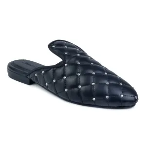 Studded and Quilted Black Mule