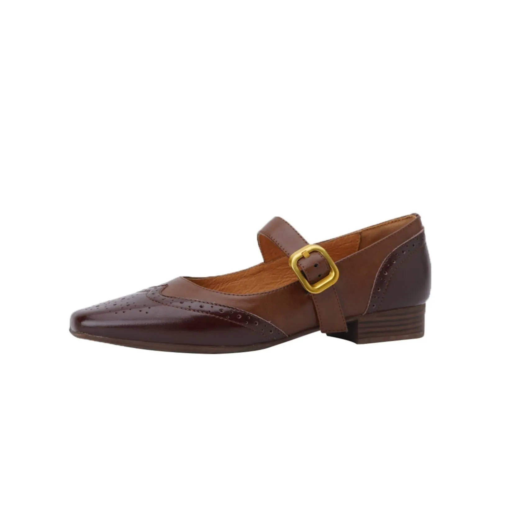TinaCus Women's Genuine Leather Handmade Buckle Square Toe Chunky Heel Flats Mary Jane Shoes
