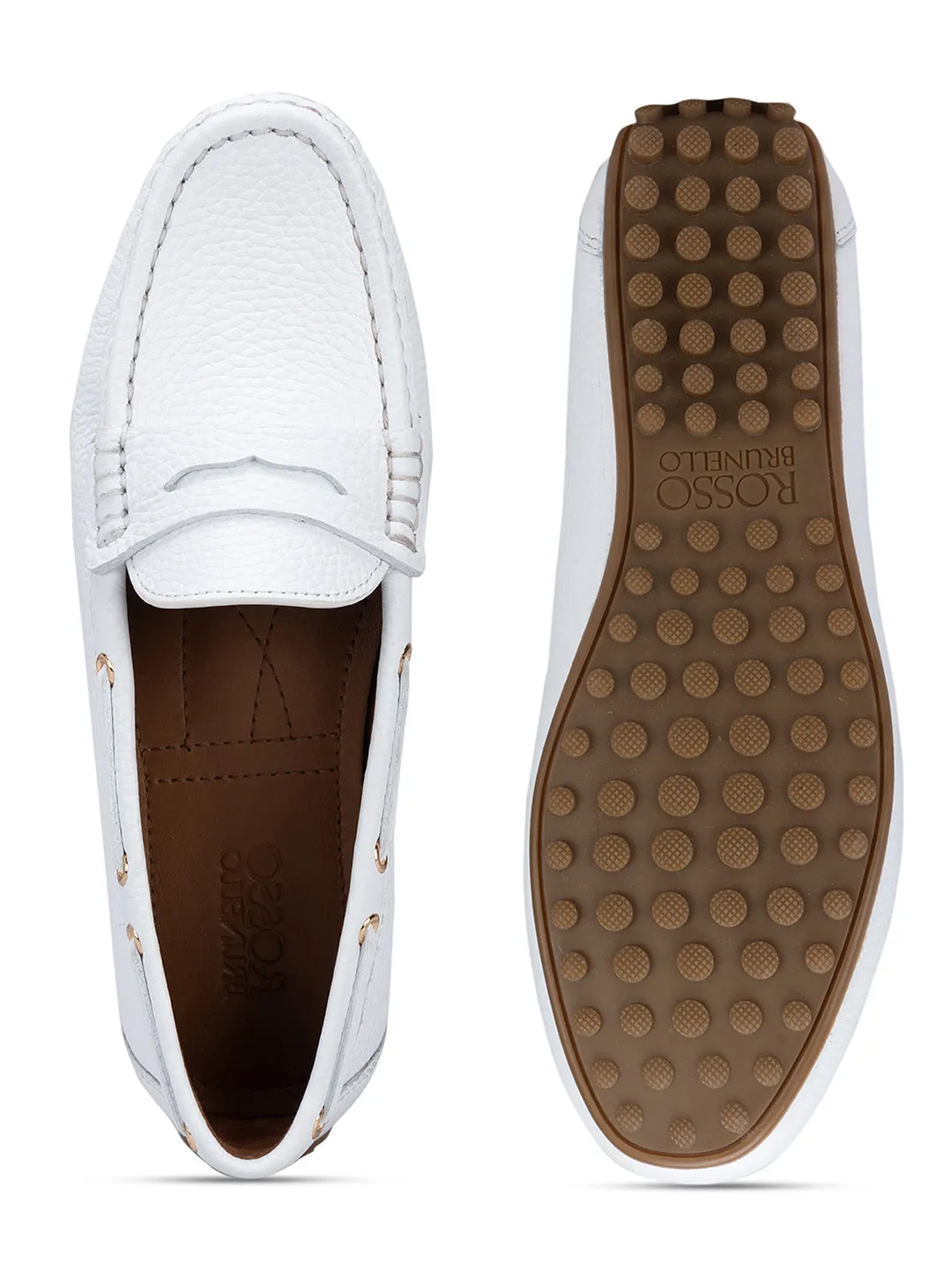 White Moccasins With Leather Panel