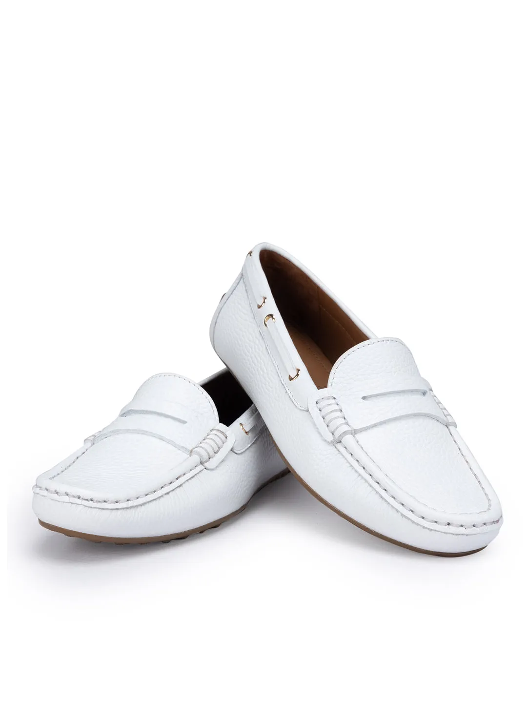 White Moccasins With Leather Panel