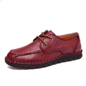 Women Leather Shoes Lace Up Soft Casual Outdoor Flat Loafers