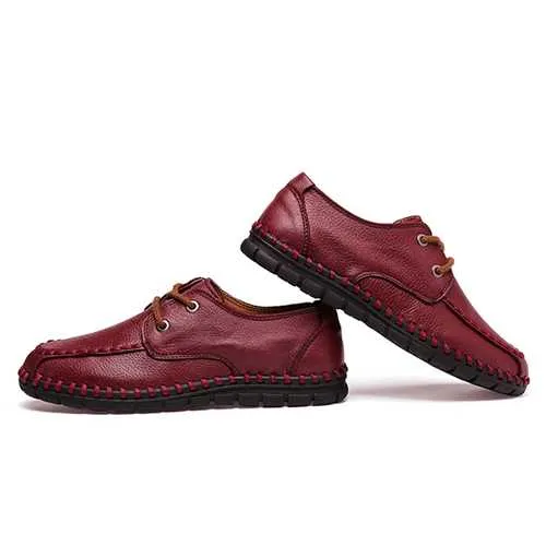 Women Leather Shoes Lace Up Soft Casual Outdoor Flat Loafers