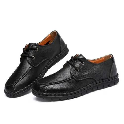 Women Leather Shoes Lace Up Soft Casual Outdoor Flat Loafers