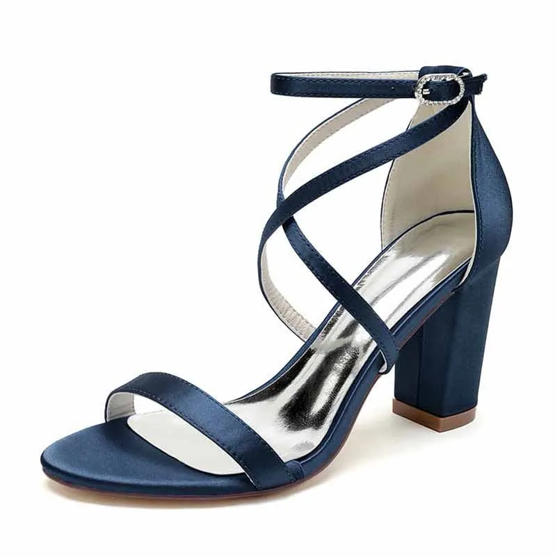 Women Open Toe Ankle Strap Chunky Heel Pump Sandals Party Wedding Strappy Buckle Sandals
