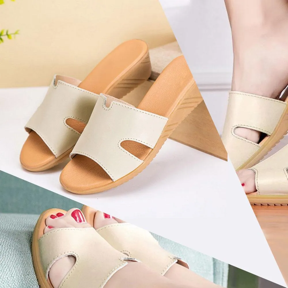 Women's Summer Leather Low Heel Casual Slippers