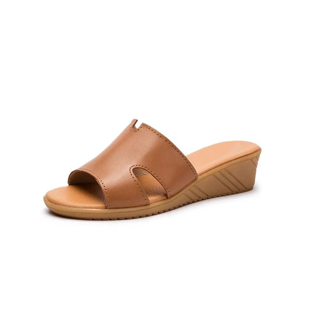 Women's Summer Leather Low Heel Casual Slippers