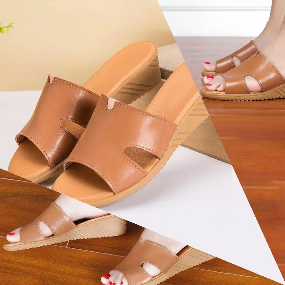 Women's Summer Leather Low Heel Casual Slippers
