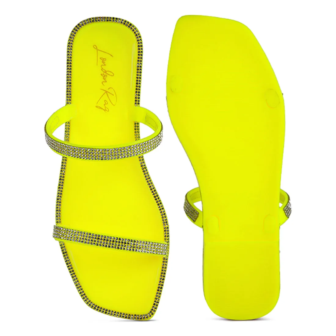 Yellow Diamante Detail Jelly Flat